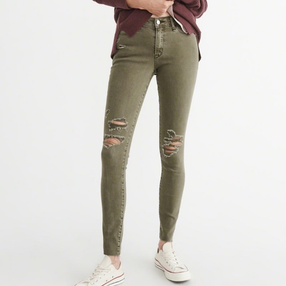 Abercrombie & Fitch Denim - NWT Abercrombie Ripped Olive Raw Hem Skinny Jeans